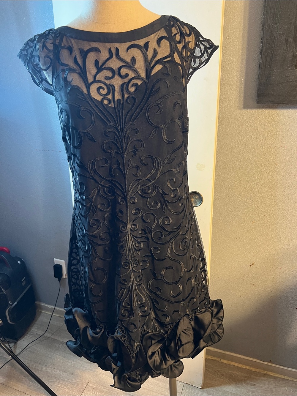 Guess Black Embroidered Mini Dress